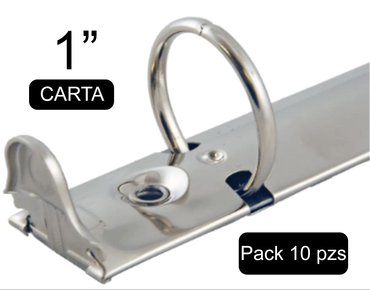 Paquete de 10 Herrajes tamaño carta de tres argollas circulares con diámetro de 1 pulgada, base angosta de 17 mm, acabado níquel. Ideal para carpetas y encuadernación de documentos. Capacidad para 200 hojas estándar. Paquete de 10 Herrajes tamaño carta de tres argollas circulares con diámetro de 1 pulgada, base angosta de 17 mm, acabado níquel. Ideal para carpetas y encuadernación de documentos. Capacidad para 200 hojas estándar.